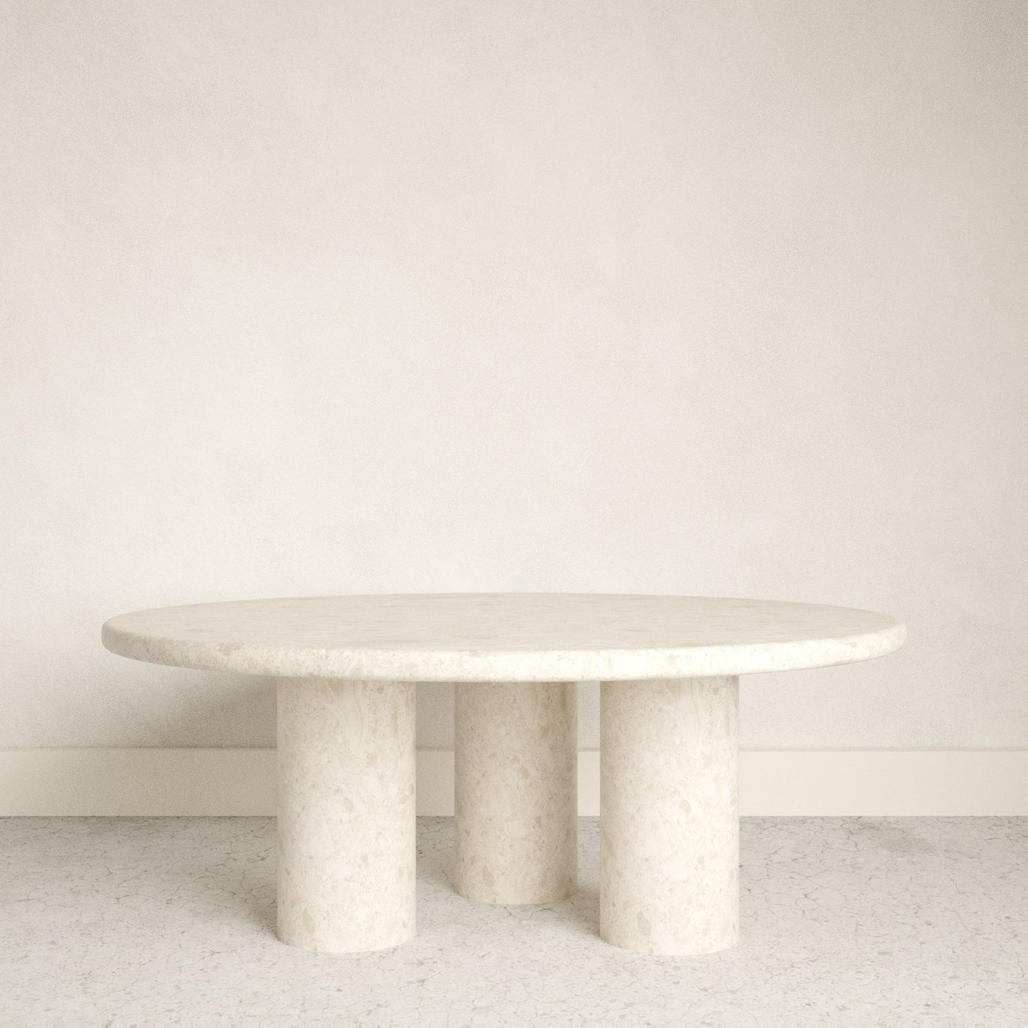 Luxurious Omani marble round top table with 3 cylindrical marble bases. Instant upgrade to any space.