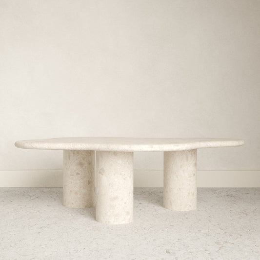 The Infinity Omani Marble Coffee Table has this beautiful lily pond like curves with 3 sturdy pillar foot holds